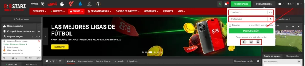 Procedimiento de acceso en 888Starz